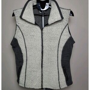 KÜHL Women's Large Wool Blend Sherpa Fleece Vest Gray Tan Zip Front